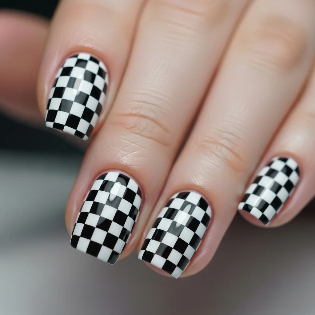 Top 13 Stunning September Nail Designs to Try This Fall 10 checkerboard pattern