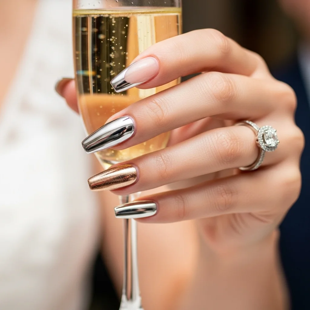 Top 17 Wedding Coffin Nails for the Modern Bride 12 chrome french tips