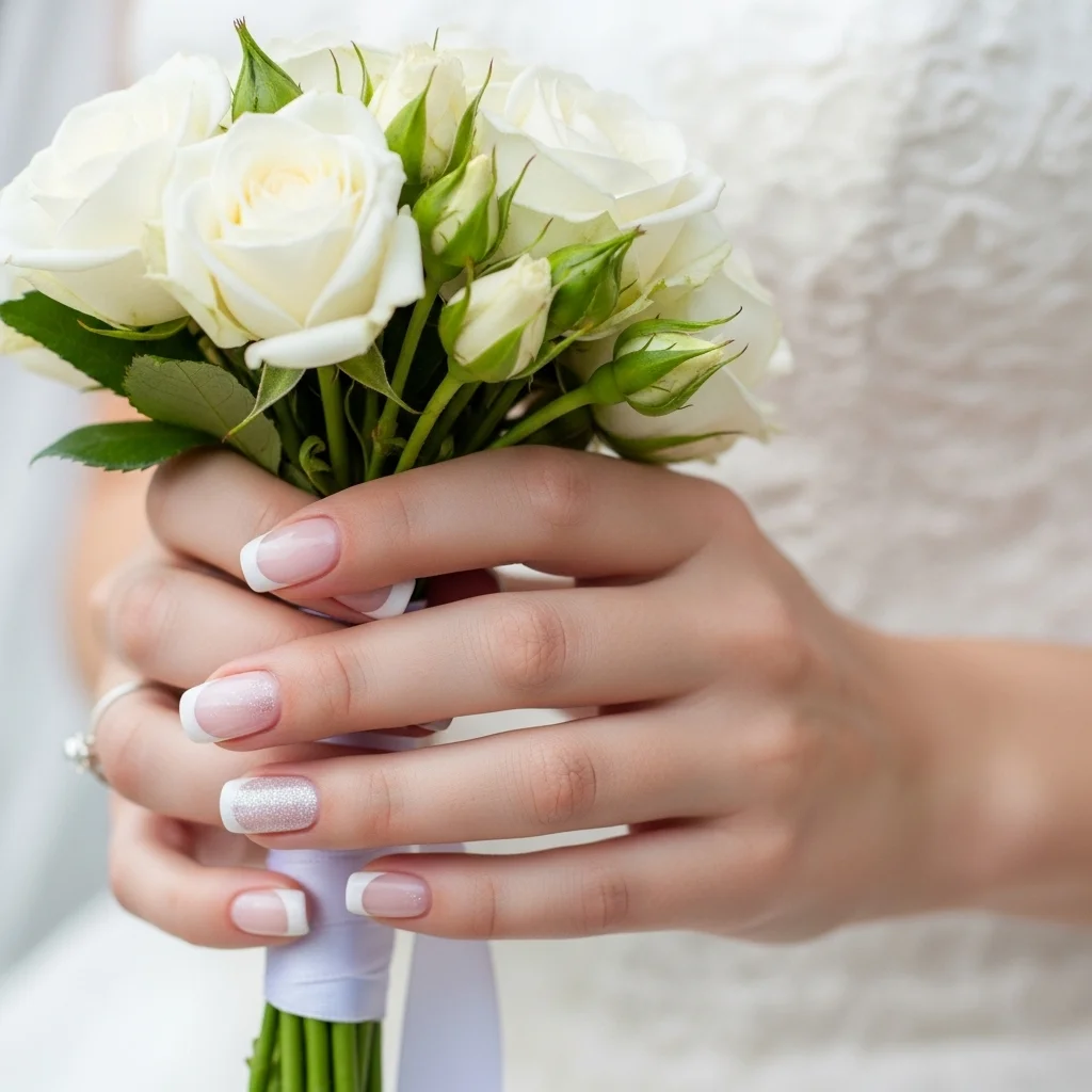 classic french manicure with a subtle shimmer