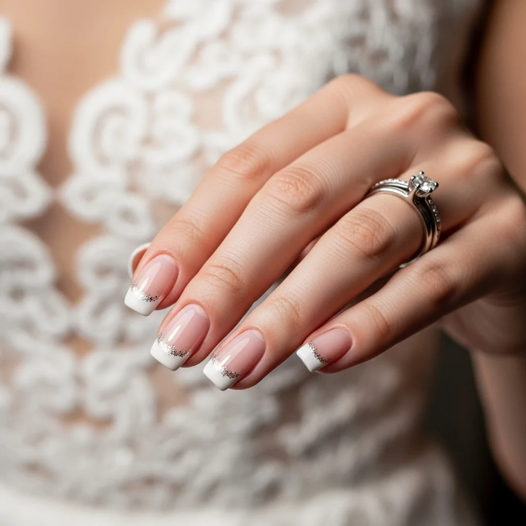 23 Dazzling Wedding Nails Ideas for Brides: Your Ultimate Bridal Sparkle Guide 2 classic french with a sparkle twist