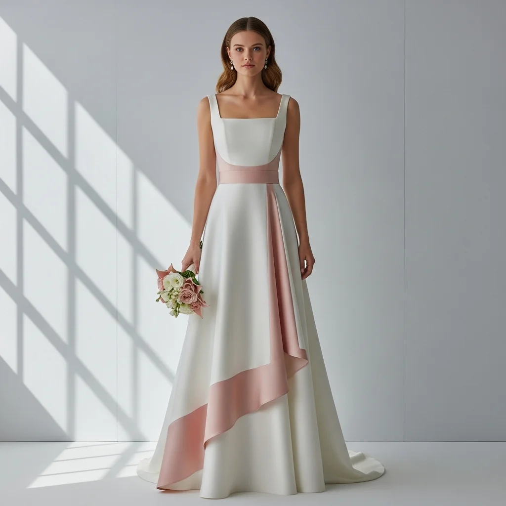 13 Square Neck Wedding Dresses to Make You Shine 14 color block square neck wedding dress