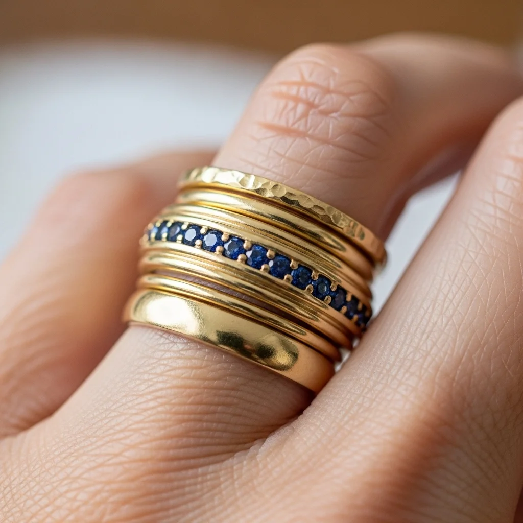 11 Gold Wedding Ring Stack Ideas to Try 9 colored gemstone accents