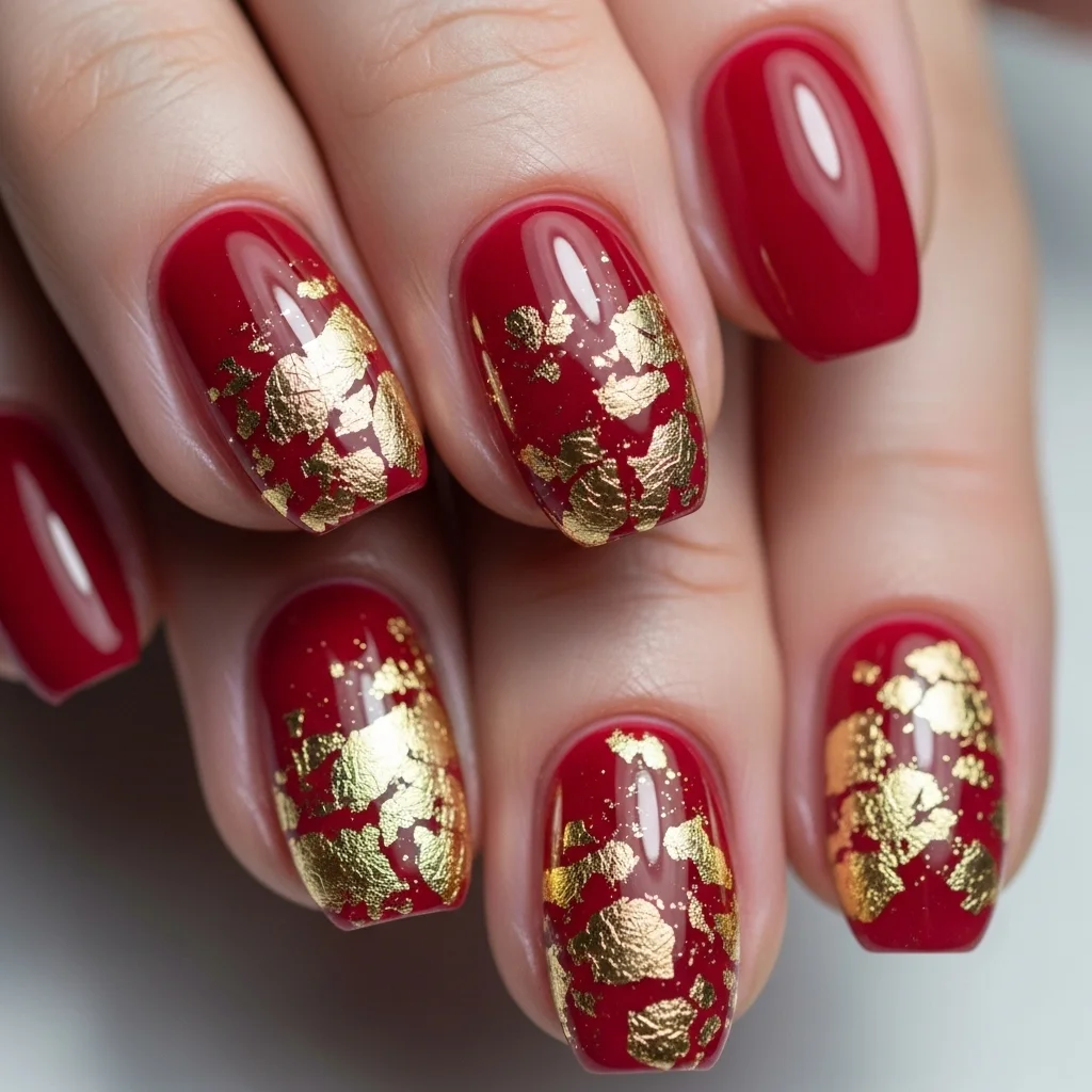 cranberry red with gold accents
