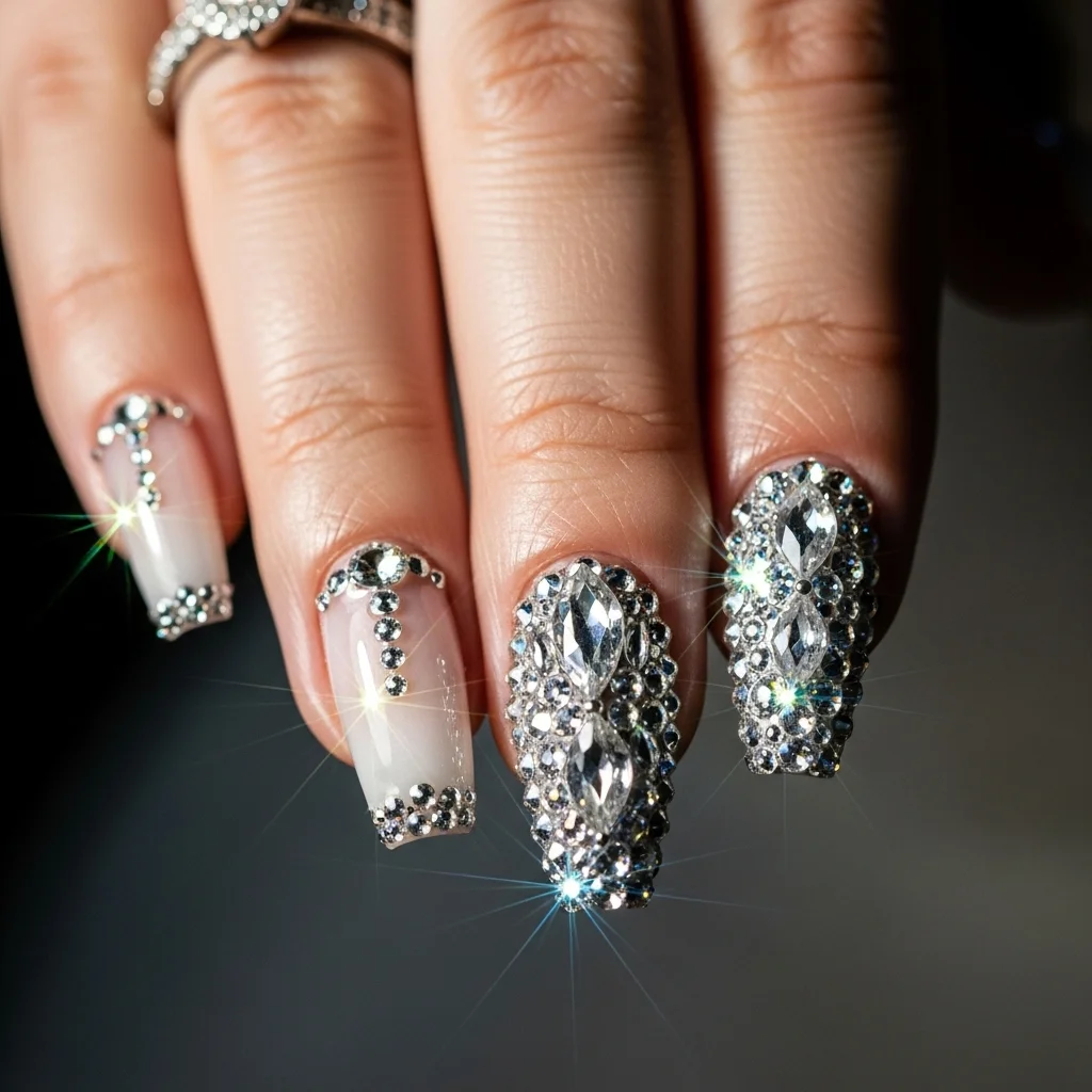 Top 17 Wedding Coffin Nails for the Modern Bride 6 crystal accented glam