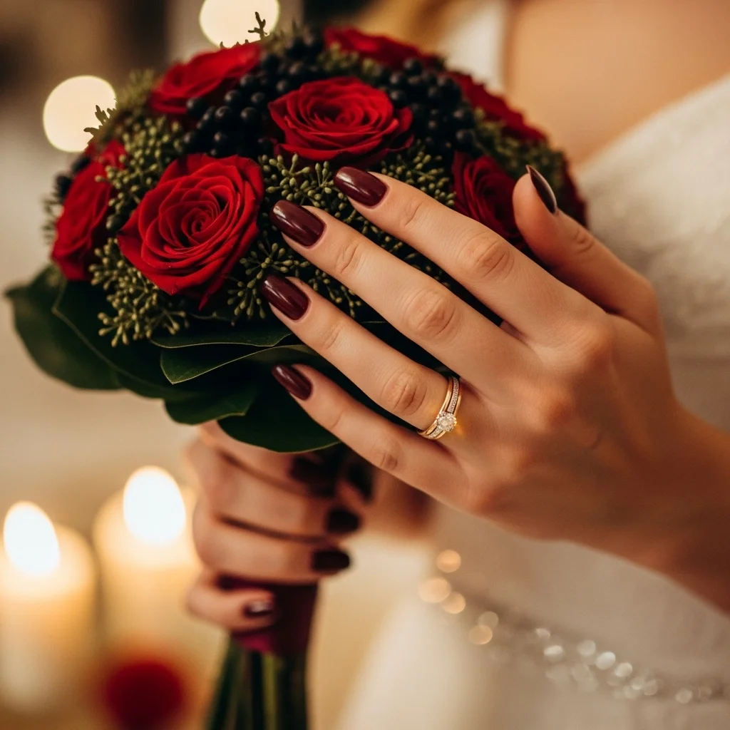 Sparkle & Frost: The Top 13 Winter Wedding Nail Ideas for Brides 4 deep burgundy or wine red