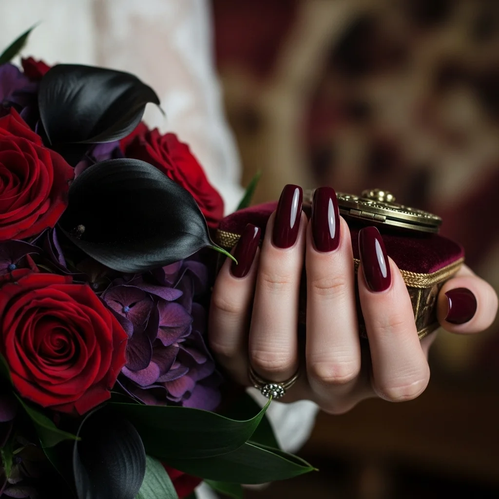 Top 17 Wedding Coffin Nails for the Modern Bride 13 deep burgundy statement 1