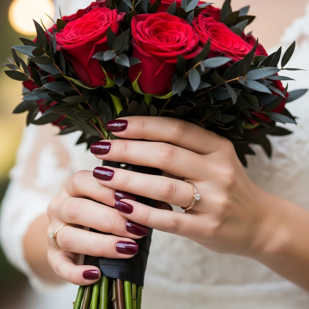 23 Dreamy Wedding Gel Nails for Brides: Your Ultimate Bridal Mani Guide 17 deep burgundy wine red seasonal boldness