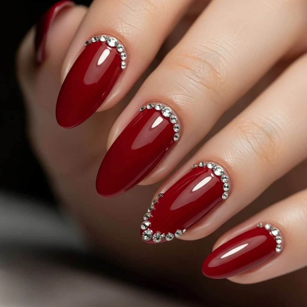 deep red with subtle rhinestones