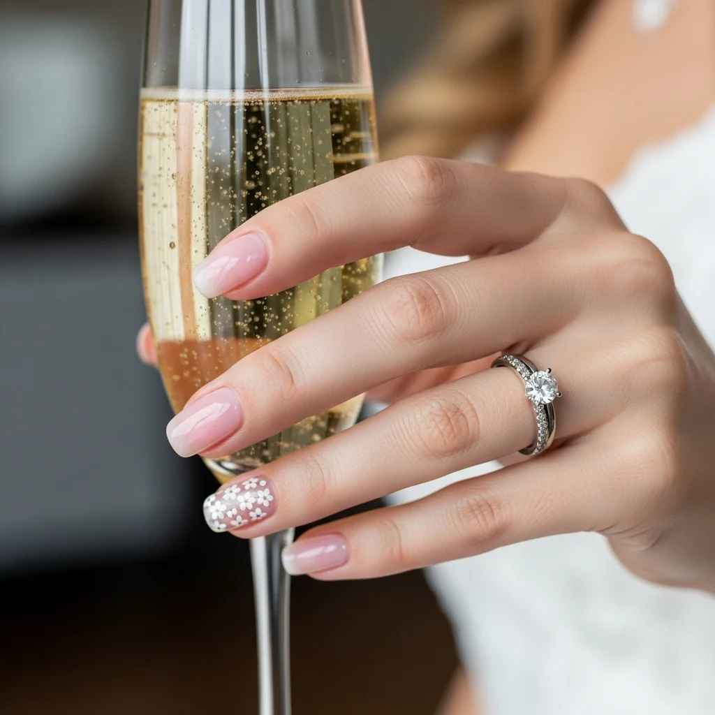 23 Dreamy Wedding Gel Nails for Brides: Your Ultimate Bridal Mani Guide 6 delicate floral decals