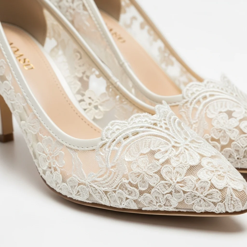 delicate lace kitten heels