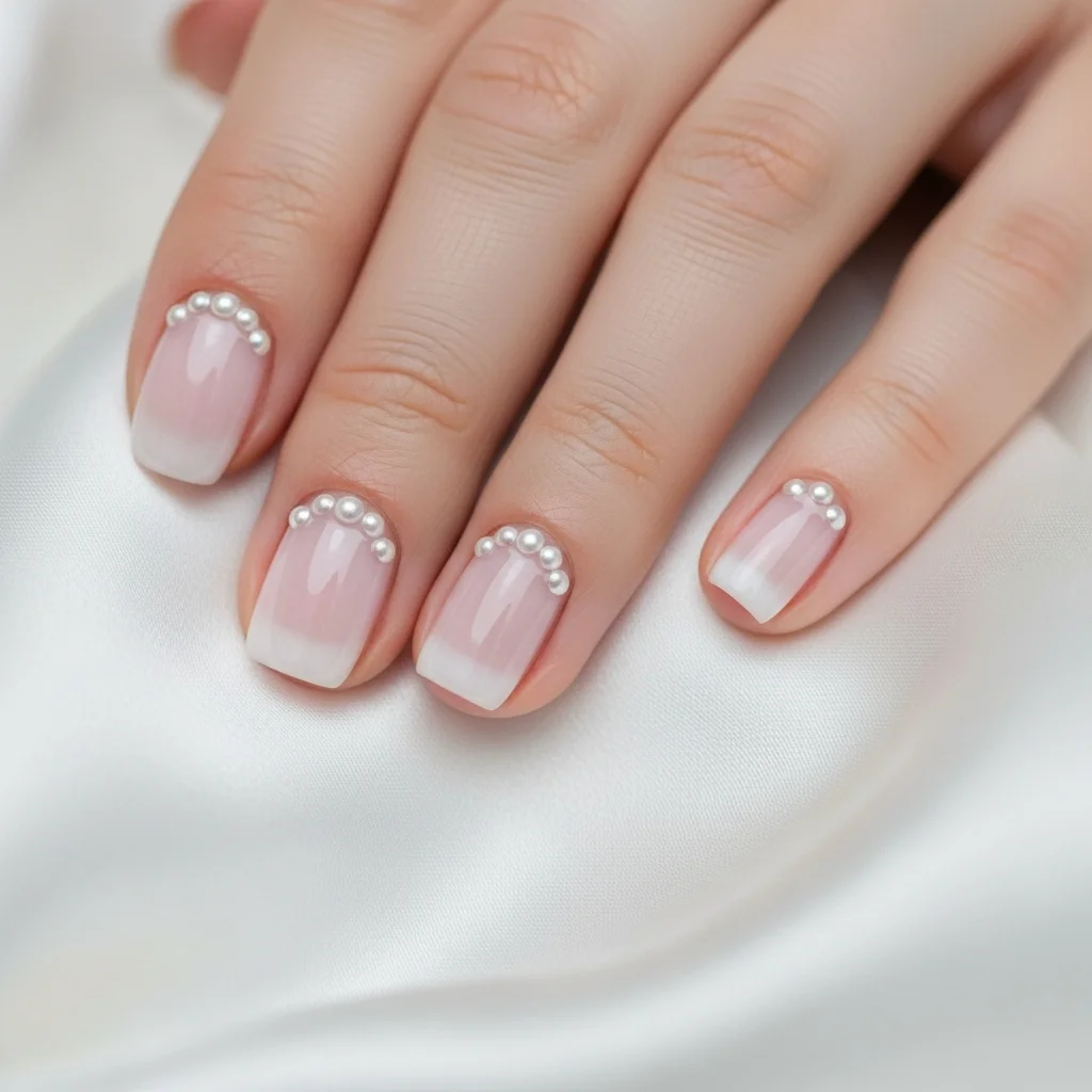 23 Dazzling Wedding Nails Ideas for Brides: Your Ultimate Bridal Sparkle Guide 4 delicate pearl accents 1