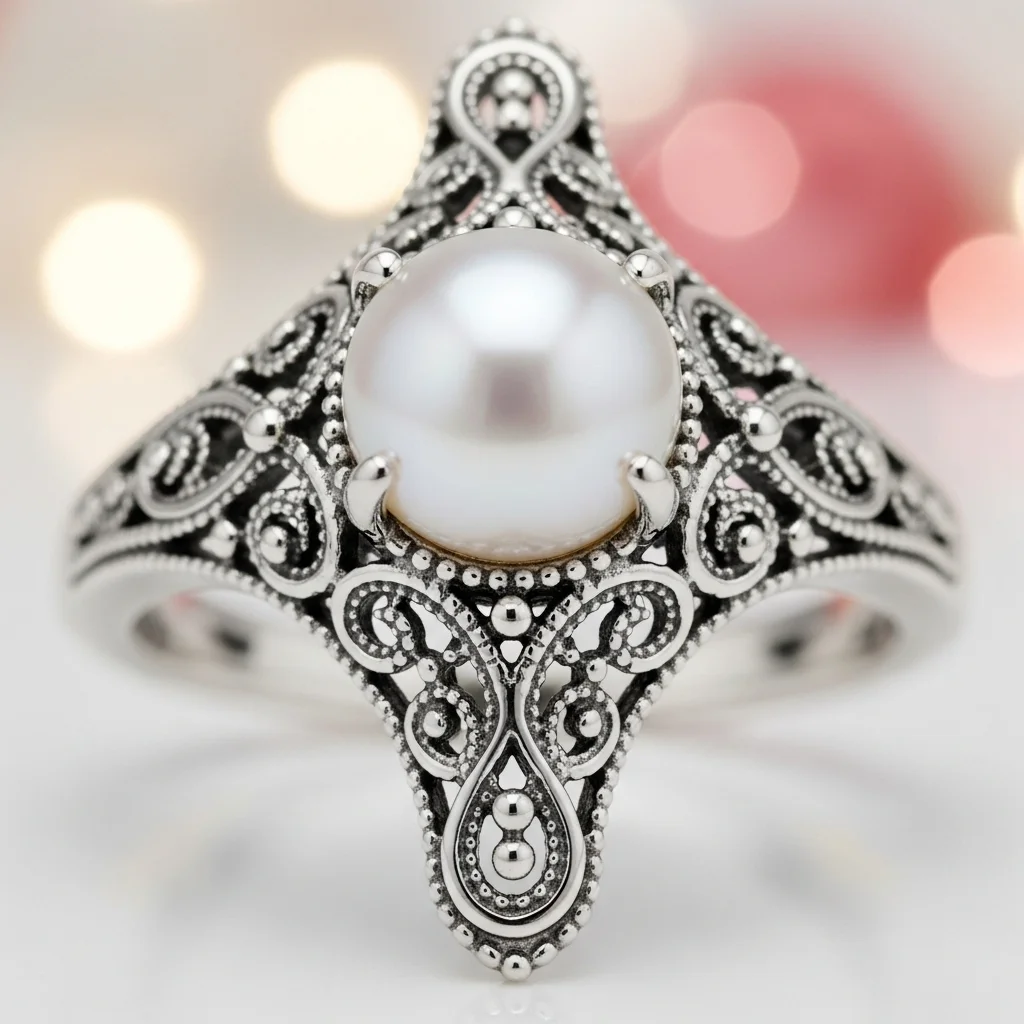 15 Elegant Pearl Wedding Rings to Adore 5 delicate pearl and filigree ring