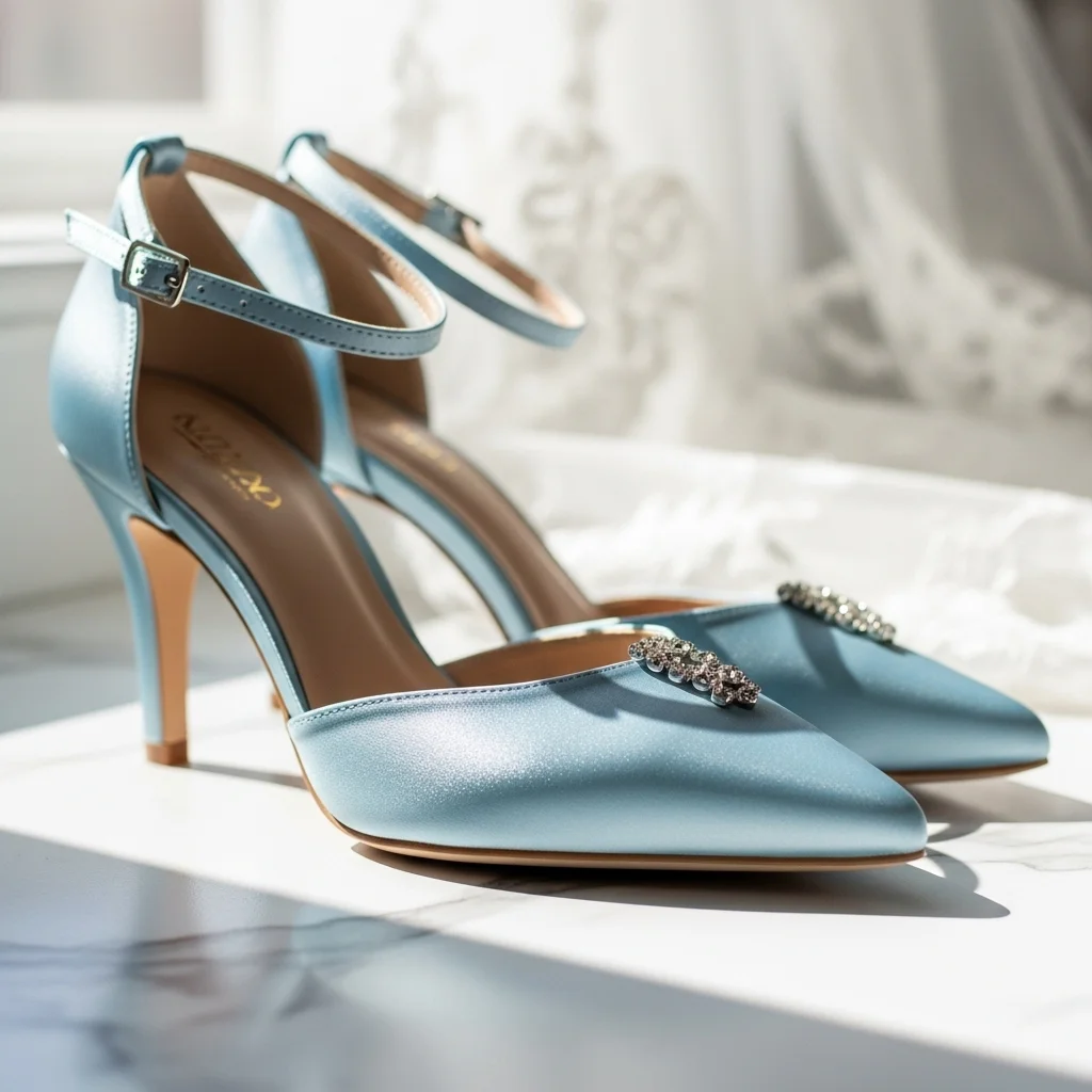 delicate powder blue satin heels