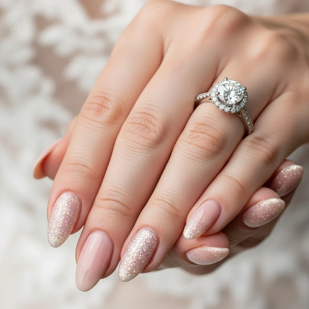 23 Dazzling Wedding Nails Ideas for Brides: Your Ultimate Bridal Sparkle Guide 14 diamond dust top coat