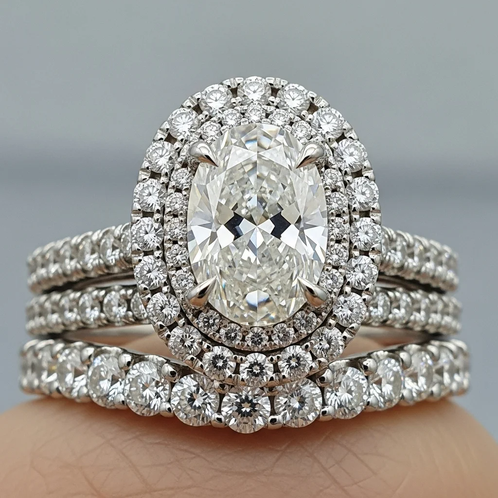 17 Oval Engagement Rings with Wedding Bands: Perfect Matches 10 double halo with a shared prong setting