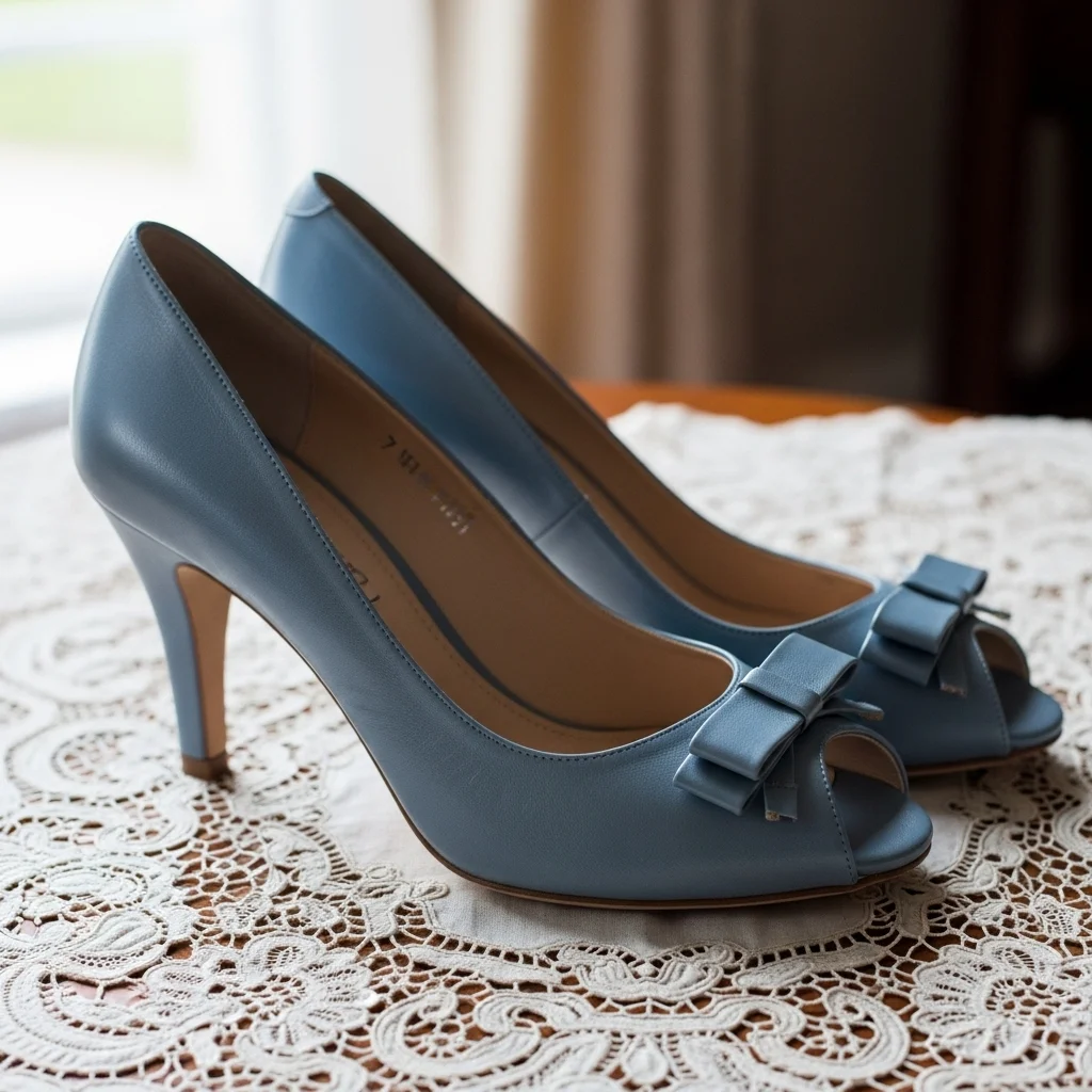 dusty blue peep toe heels