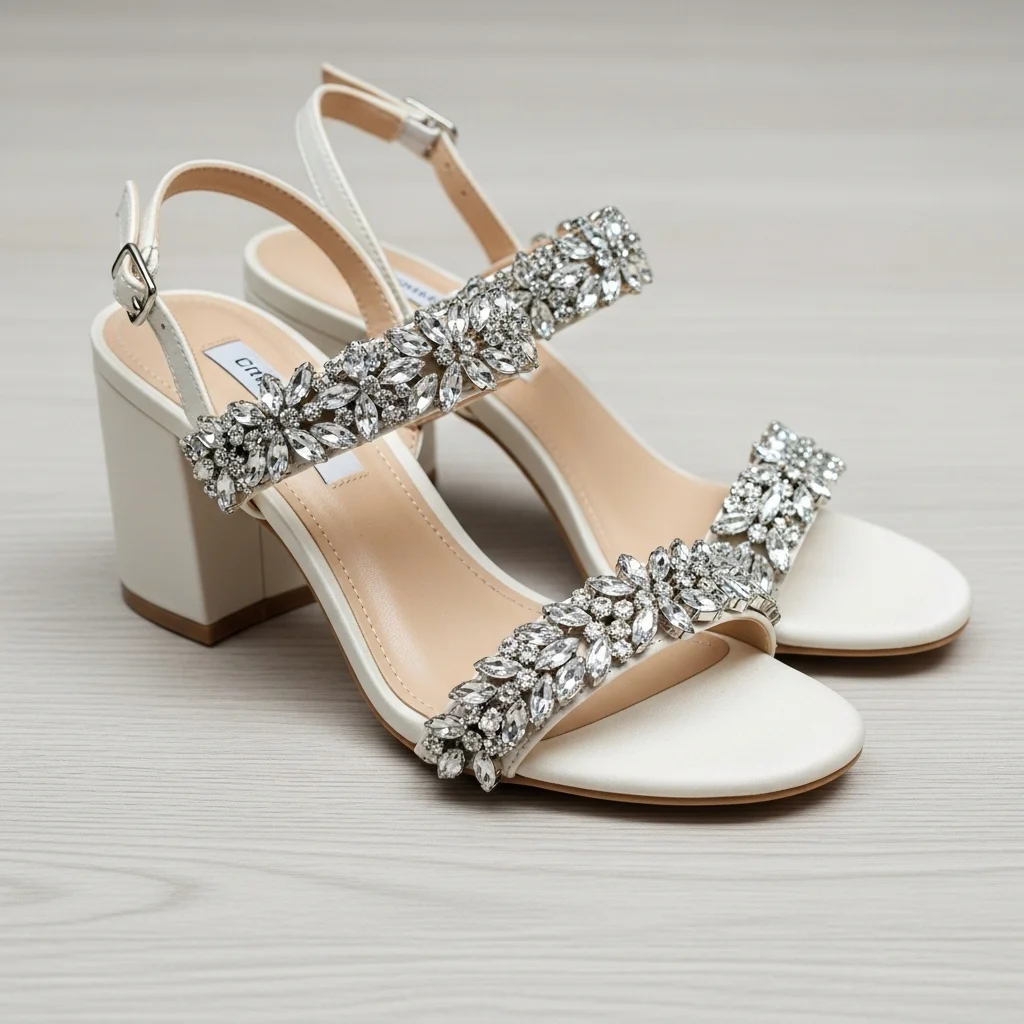 embellished block heel sandals