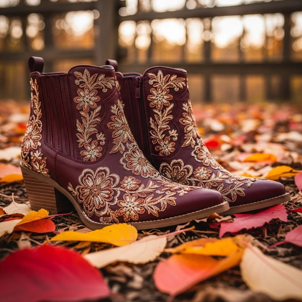 embroidered ankle boots