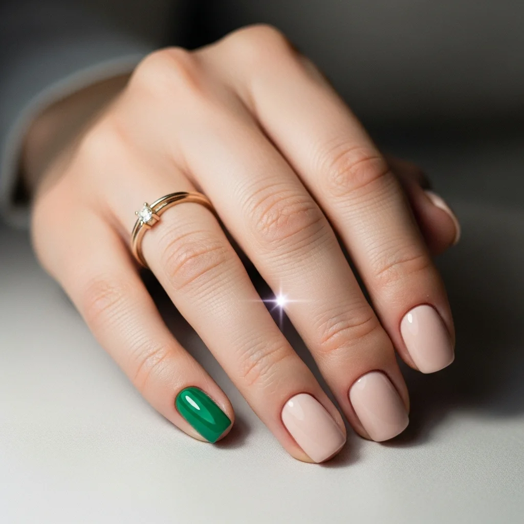 Sparkle & Frost: The Top 13 Winter Wedding Nail Ideas for Brides 11 emerald green accent