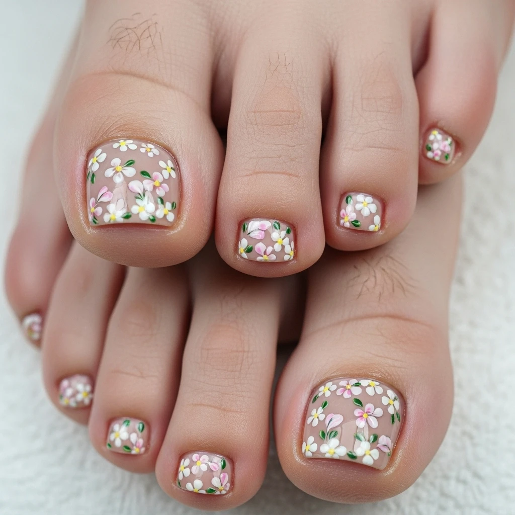 Top 25 Wedding Toe Nail Designs for the Bride: Chic Pedicures for Your Big Day 5 floral accents 1