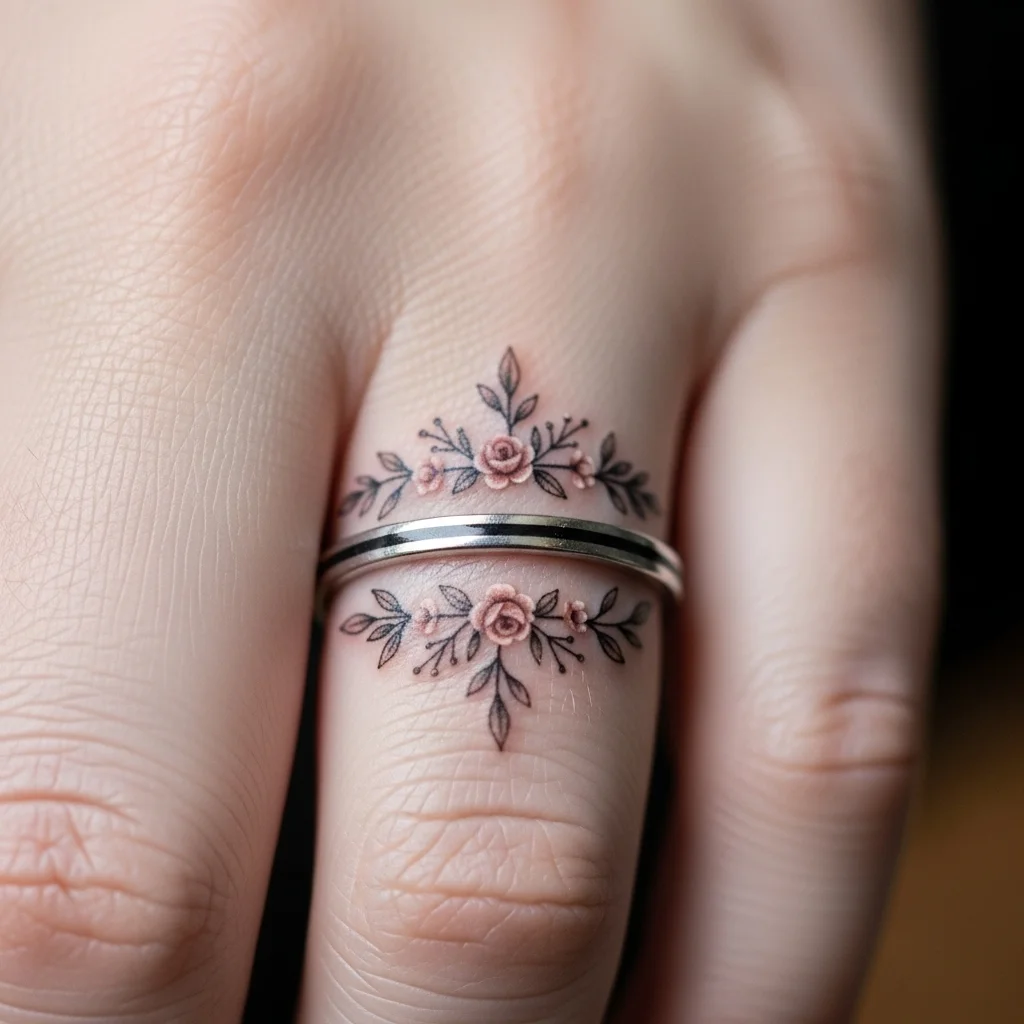 15 Wedding Ring Finger Tattoo Ideas to Celebrate Forever 10 floral accents 2