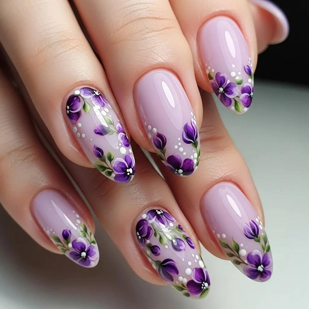 Top 15 Purple Nail Designs to Inspire Your Next Manicure 8 floral purple delight