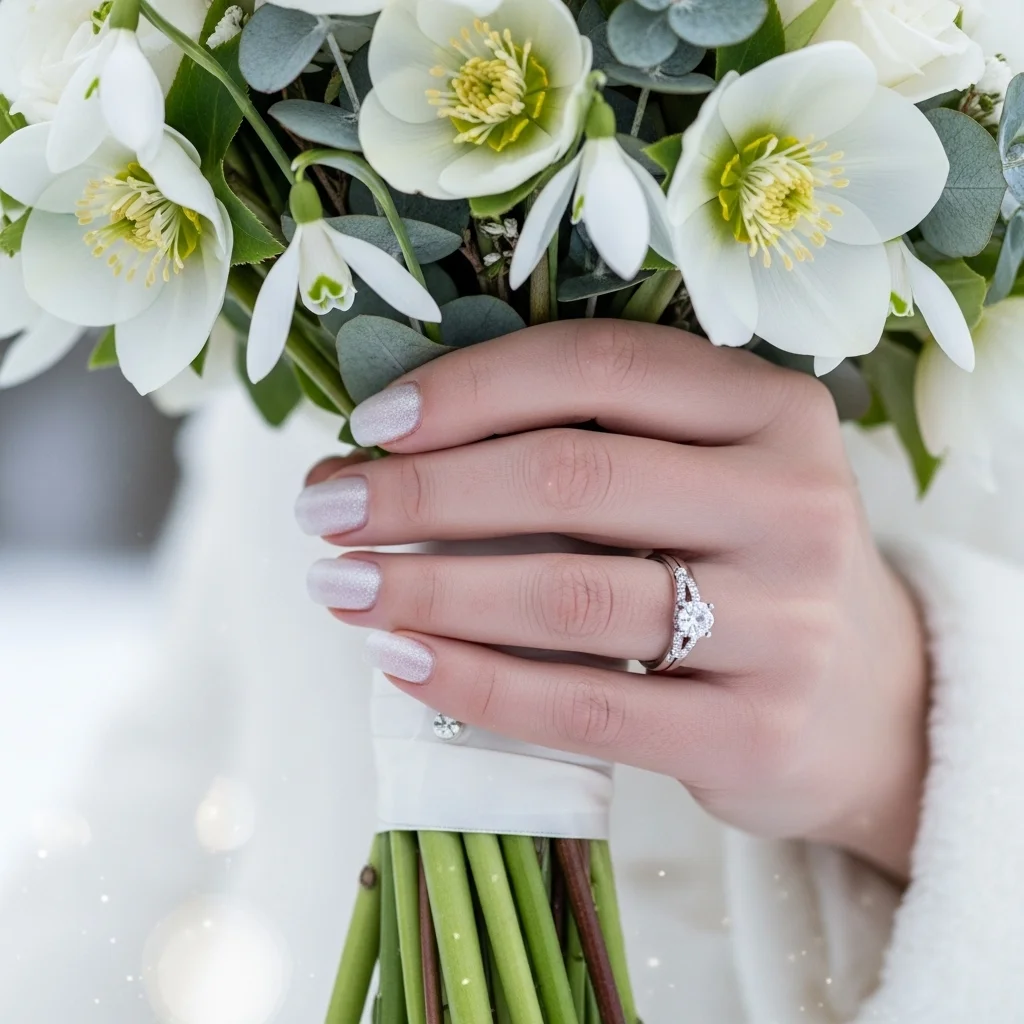 23 Dazzling Wedding Nails Ideas for Brides: Your Ultimate Bridal Sparkle Guide 16 frosted white shimmer