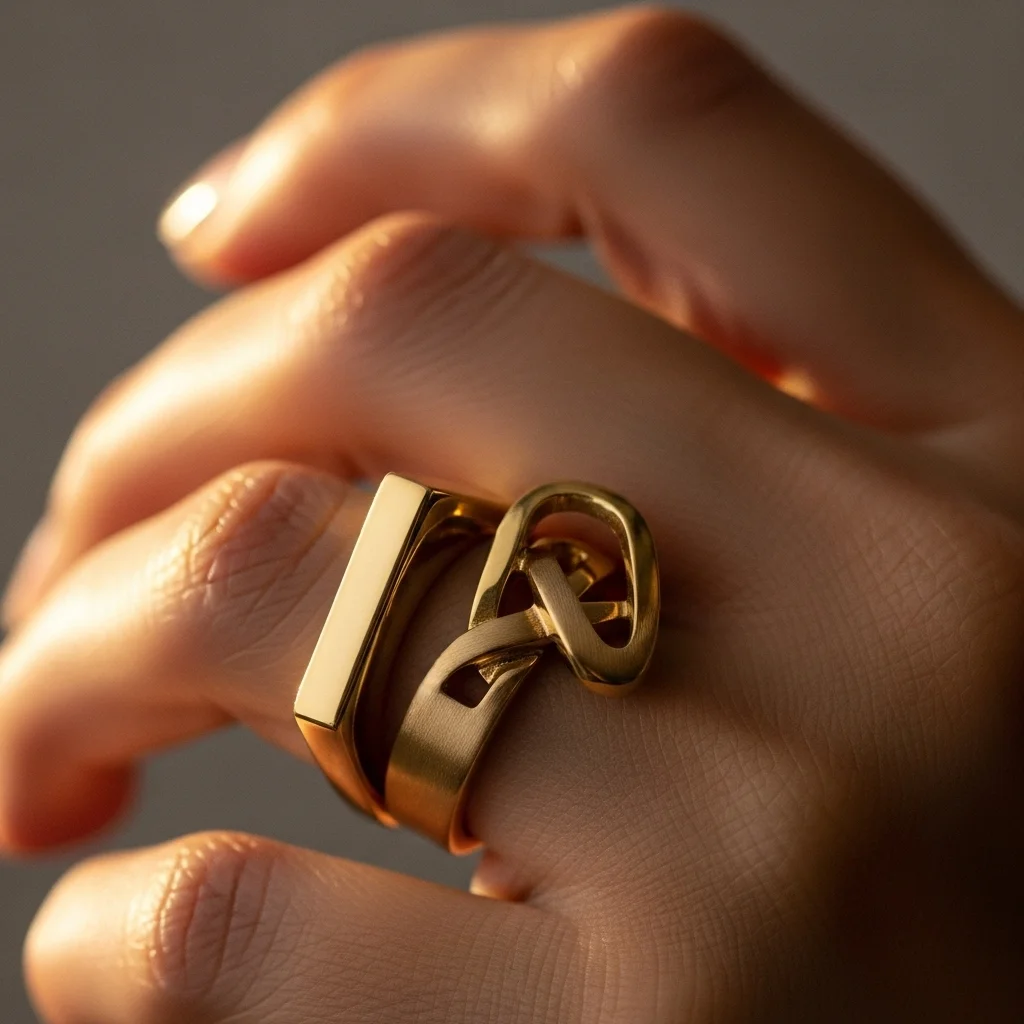 11 Gold Wedding Ring Stack Ideas to Try 8 geometric gold angular and modern