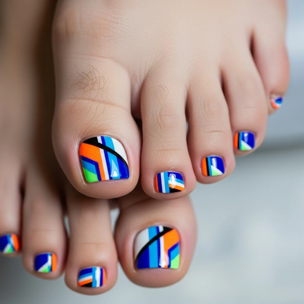 Top 25 Wedding Toe Nail Designs for the Bride: Chic Pedicures for Your Big Day 24 geometric stripes