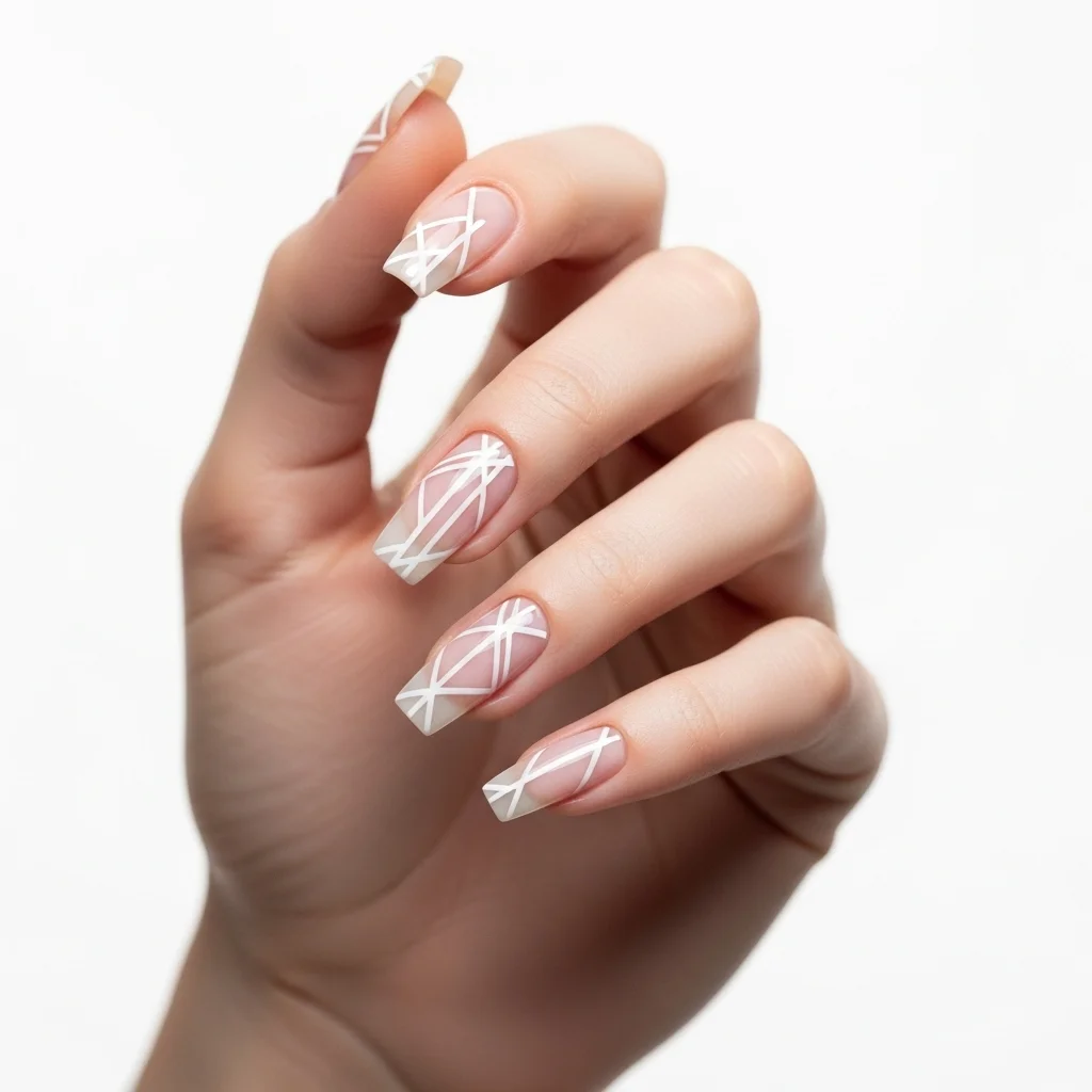 Top 17 Wedding Coffin Nails for the Modern Bride 17 geometric white lines