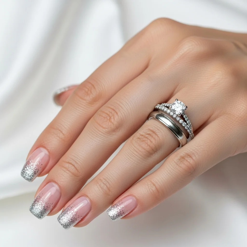 glimmering silver french tips