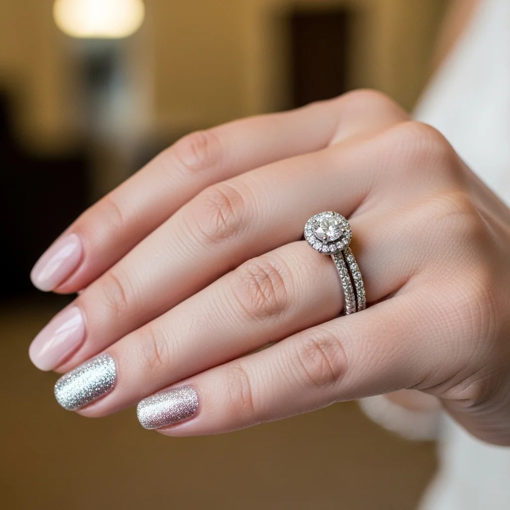 23 Dazzling Wedding Nails Ideas for Brides: Your Ultimate Bridal Sparkle Guide 21 glitter accent nail 1