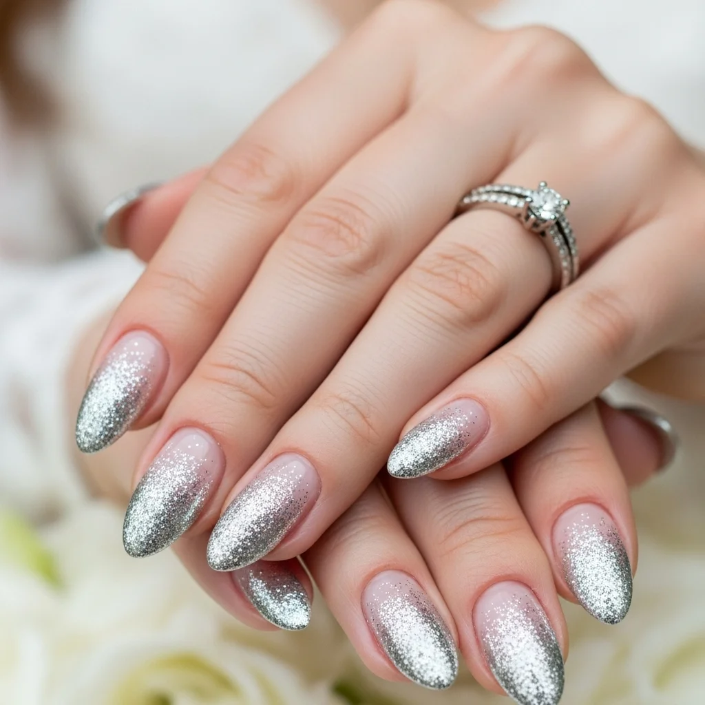 23 Dazzling Wedding Nails Ideas for Brides: Your Ultimate Bridal Sparkle Guide 10 gradient glitter fade