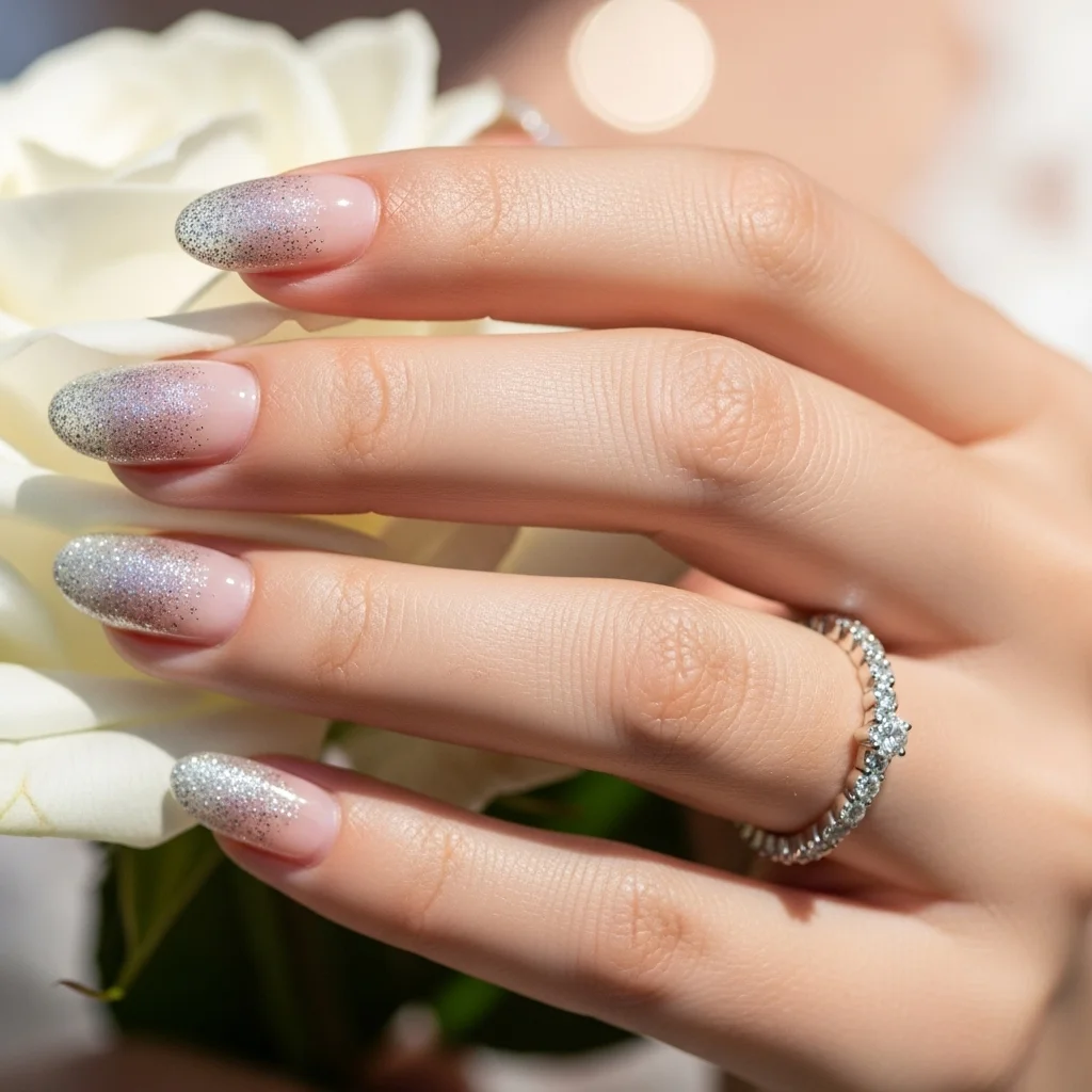 Sparkle & Frost: The Top 13 Winter Wedding Nail Ideas for Brides 14 gradient glitter sparkle