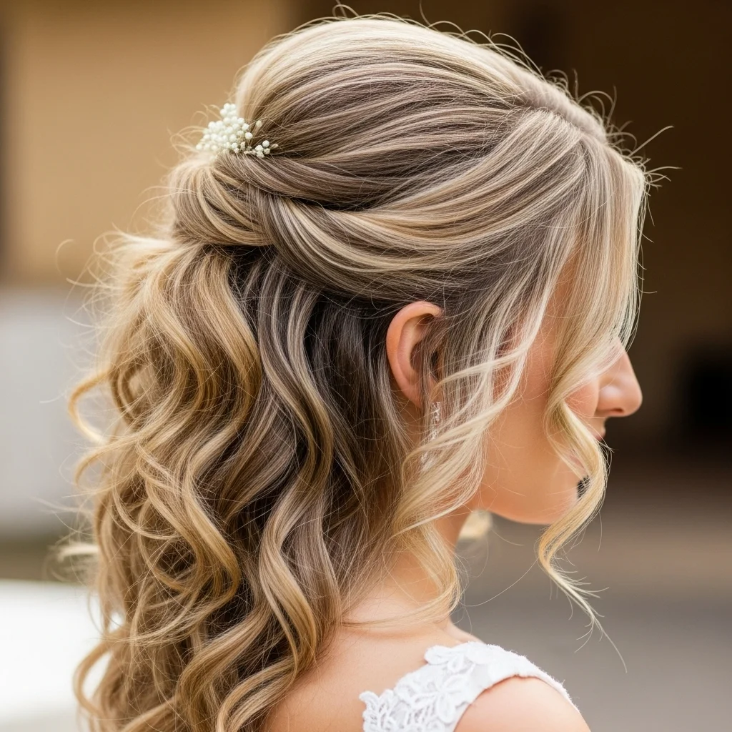 Top 11 Stunning Bride Updo Hairstyles for Your Dream Wedding 5 half up half down with curls 1