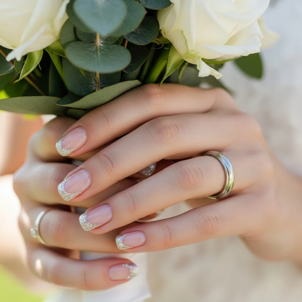 23 Dazzling Wedding Nails Ideas for Brides: Your Ultimate Bridal Sparkle Guide 17 halo glitter cuticle
