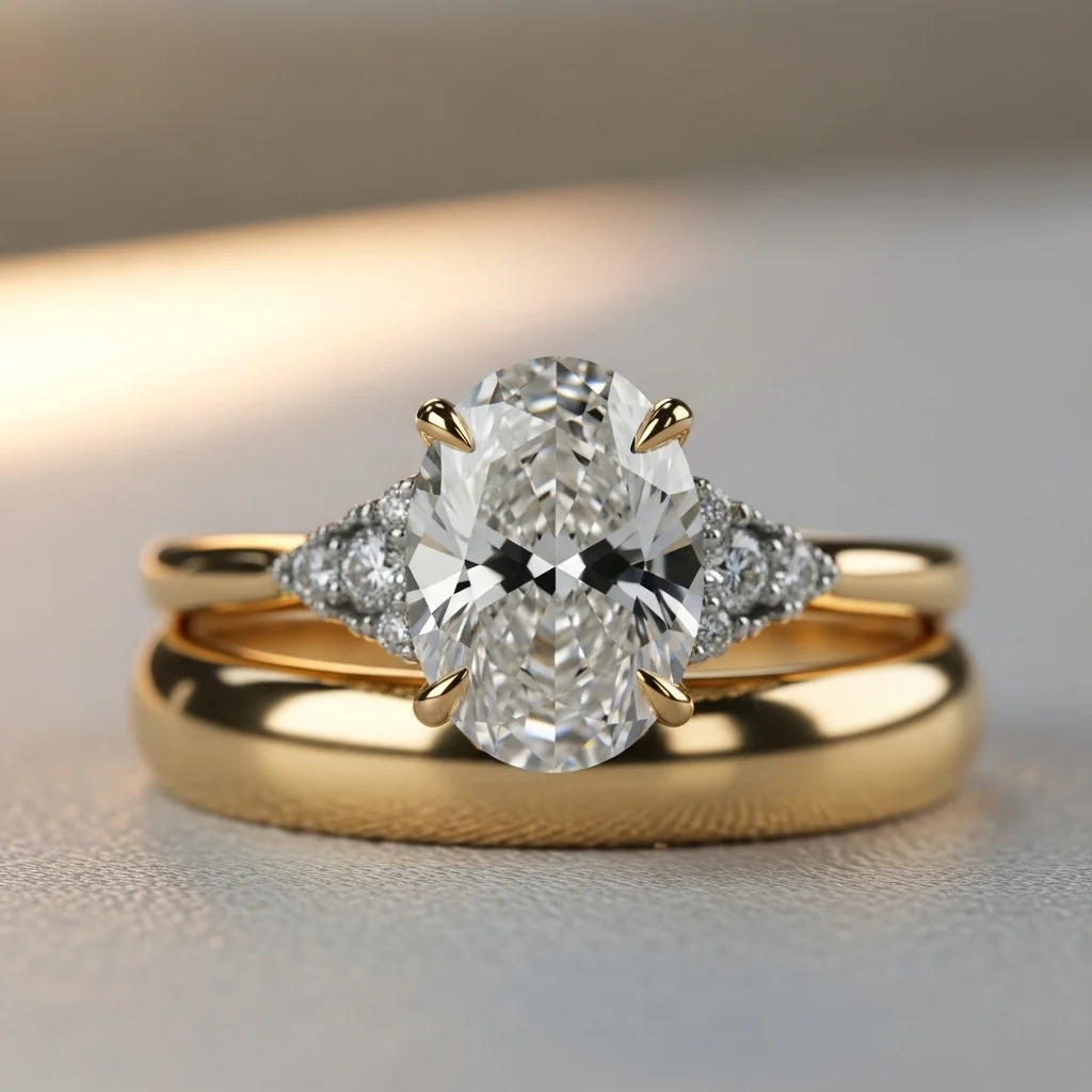 17 Oval Engagement Rings with Wedding Bands: Perfect Matches 9 hidden halo with a plain band