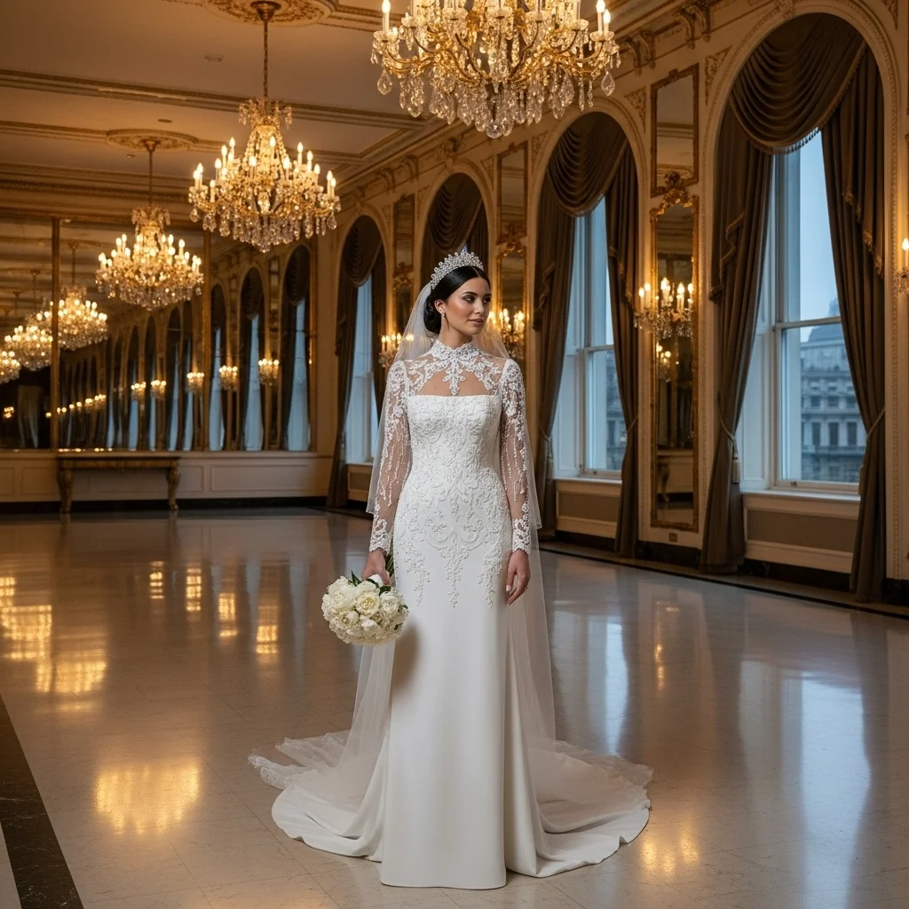 13 Square Neck Wedding Dresses to Make You Shine 11 high neck square neck gown with long sleeves