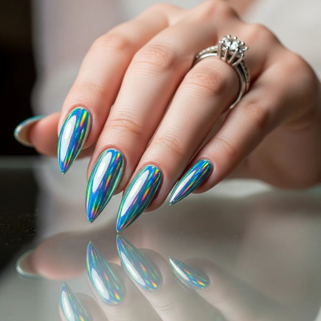 23 Dazzling Wedding Nails Ideas for Brides: Your Ultimate Bridal Sparkle Guide 19 holographic sparkle