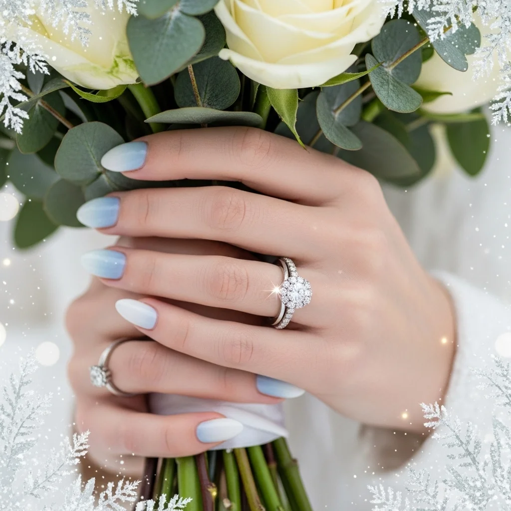 Sparkle & Frost: The Top 13 Winter Wedding Nail Ideas for Brides 6 icy blue ombre