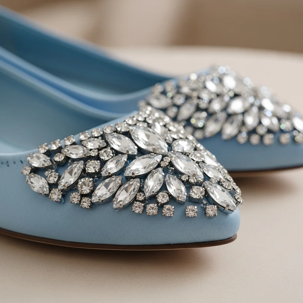 light blue crystal embellished flats