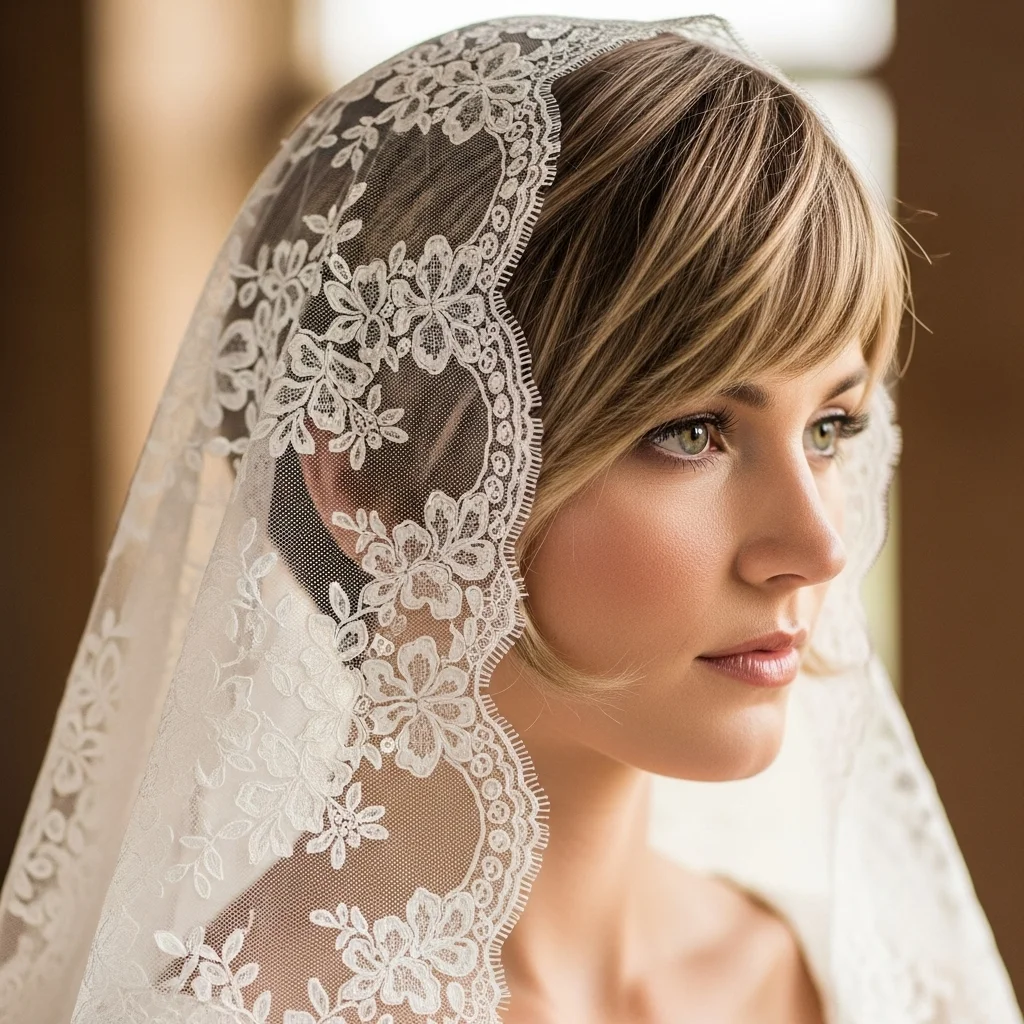 13 Short Hair Bride Hairstyles with Veil 14 long pixie with a lace veil