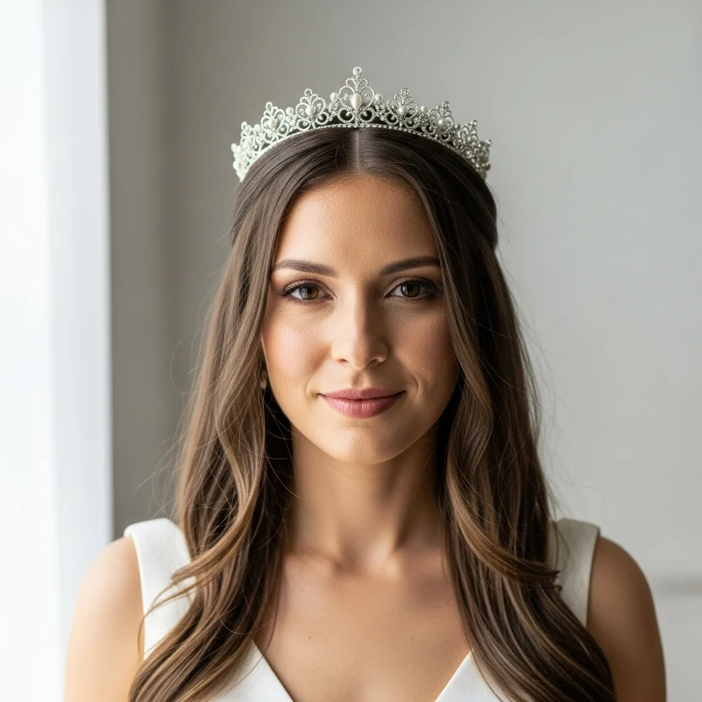 17 Bridal Hairstyles with Crowns 17 long straight hair with simple crown