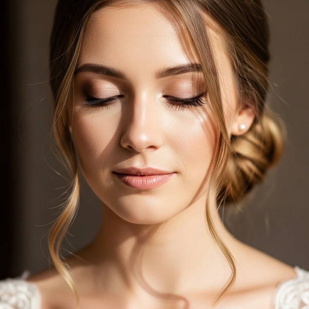 low bun with face framing tendrils