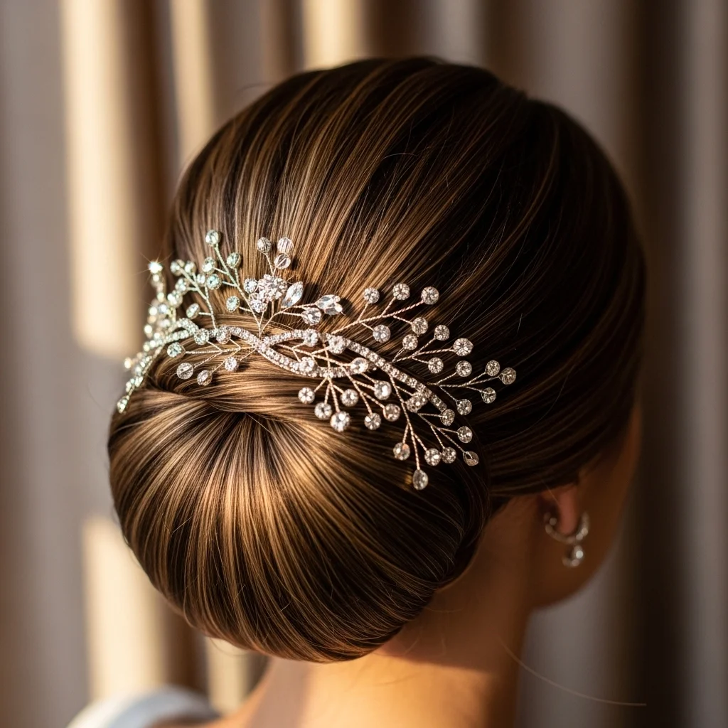 low bun with hair jewels