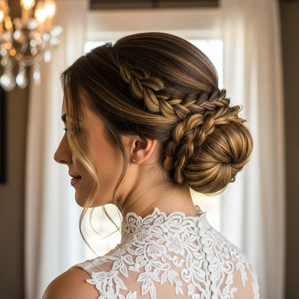low bun with loosely braided detail
