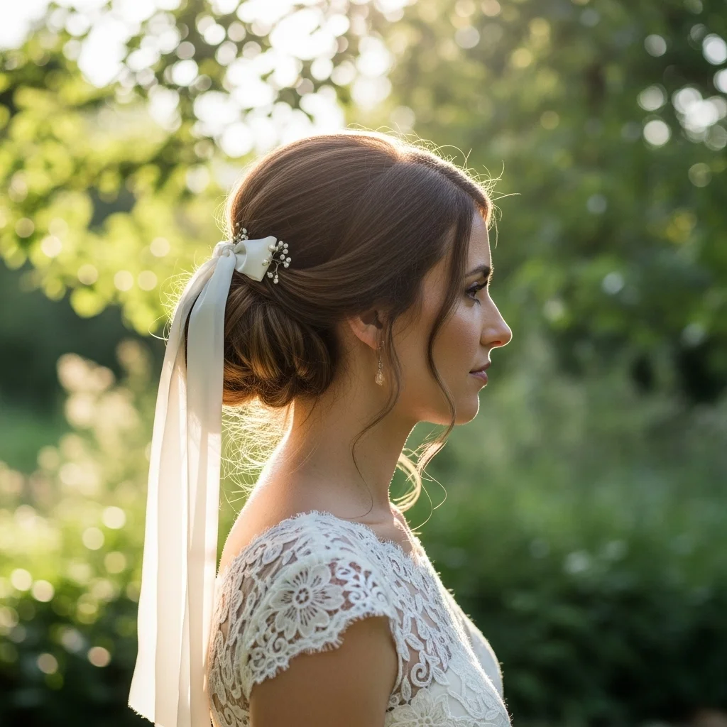 low bun with ribbon