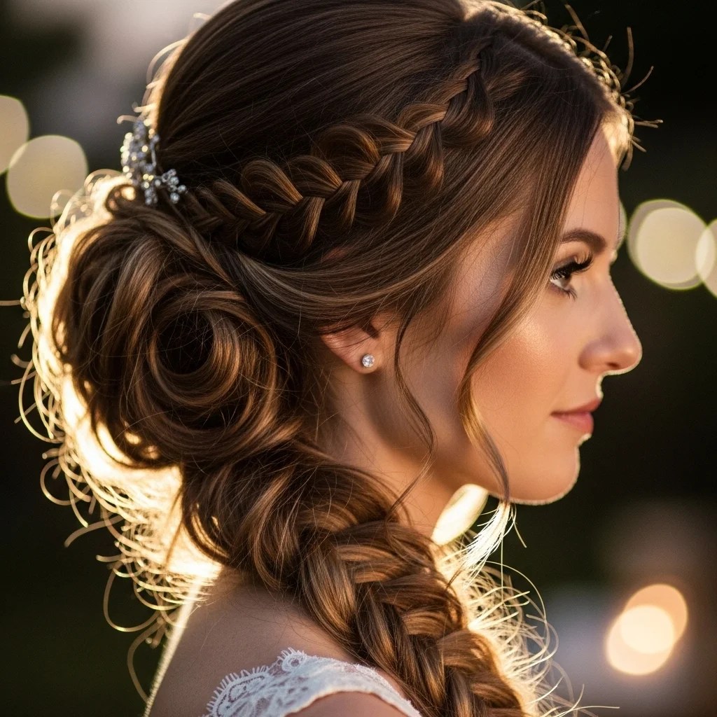 low bun with side braid