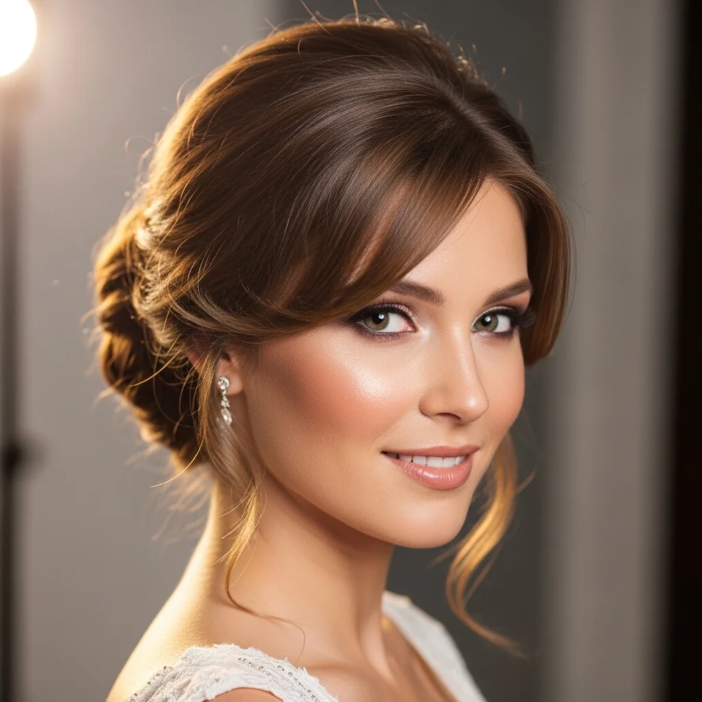 low bun with side swept bangs 1