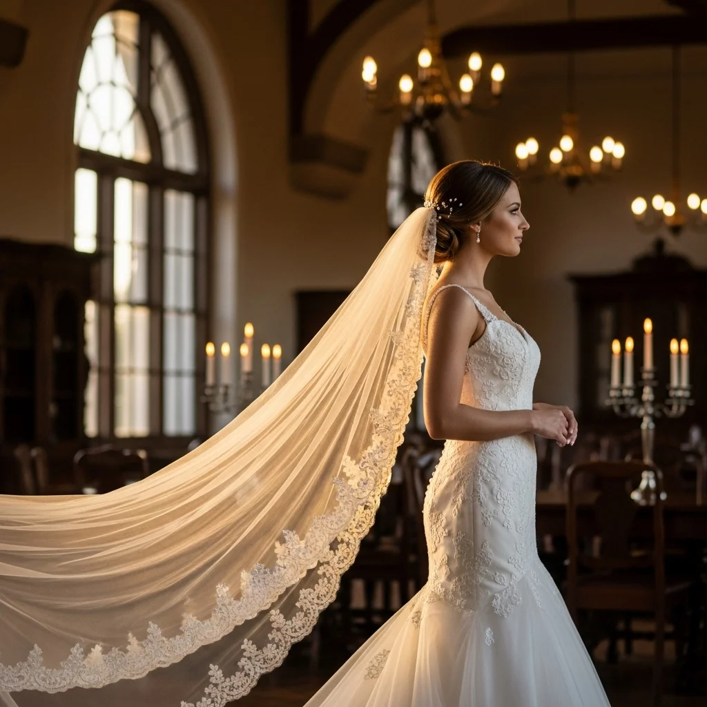 low bun with veil